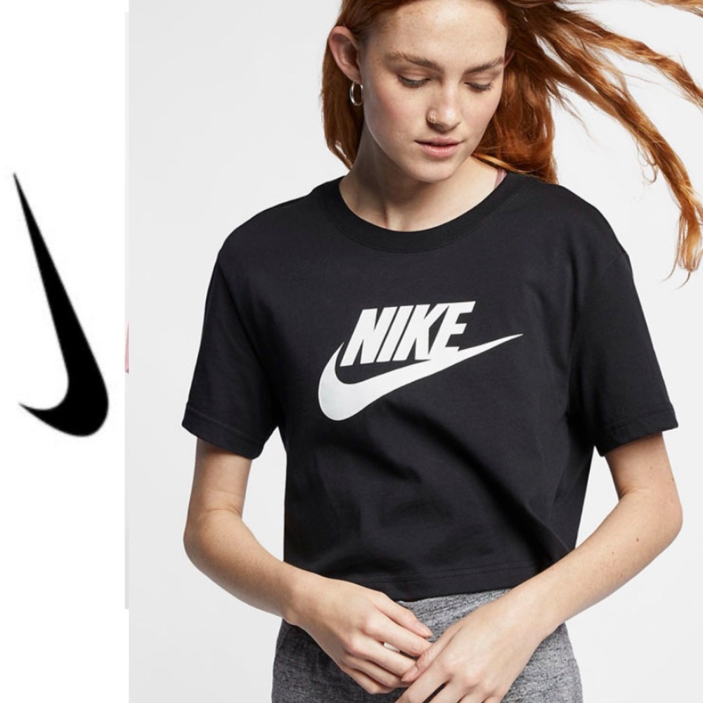Nike 🖤Black Cropped Tee with White Swoosh